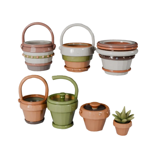 Pot de fleurs douillet, modèle 3D Hero Render pour usage studio