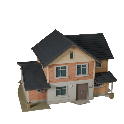 Casa Suburbana Estilizada Modelo 3D - Activo para Juegos de Arquitectura