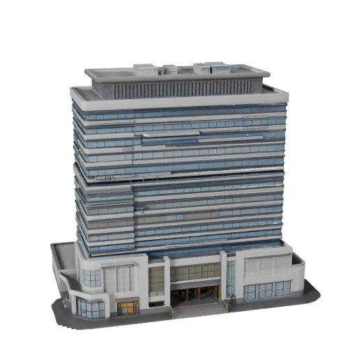 Edificio de Atrio de Oficina Poligonal Bajo 3D para Juegos y RV