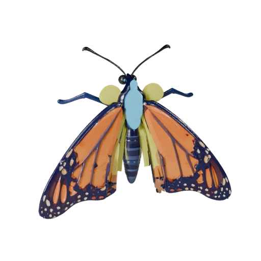 Modelo 3D de Mariposa Monarca Caricatura - Recurso Estilizado para Animación