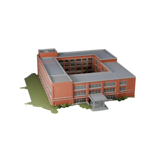 Modèle 3D de bâtiment scolaire low poly pour actif de jeu en temps réel