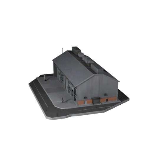 Modelo 3D de Cobertizo Industrial Poligonal Bajo para Activo de Juego en Tiempo Real
