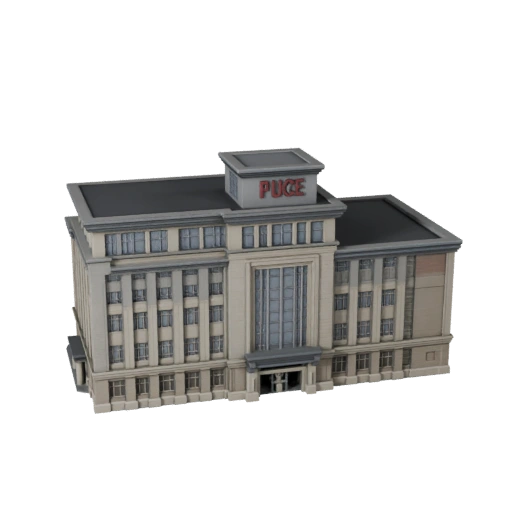 Низкополигональная 3D модель полицейского участка для игровых ассетов в реальном времени