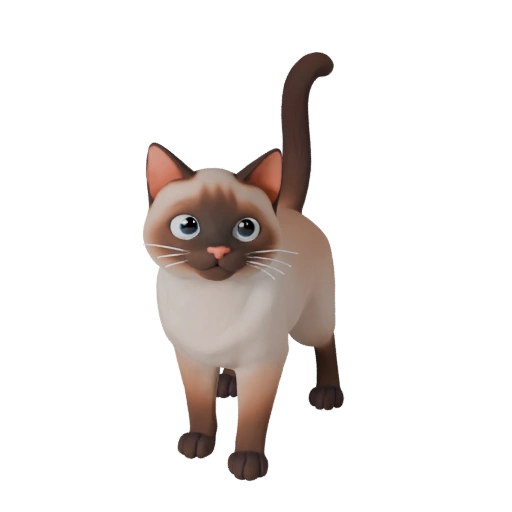 Cartoon Siamesische Katze 3D-Modell - Stilisierte Ressource für Animation