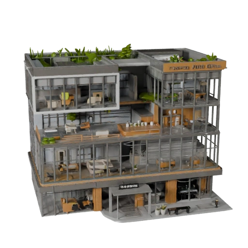 Modelo 3D de Oficina Hub de Inicio Poligonal Bajo para Juegos y RV