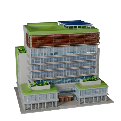 Edificio de Oficina Sostenible Poligonal Bajo 3D para Juegos y RV