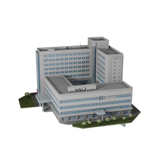 Modelo 3D de Edificio Hospitalario Poligonal Bajo para Juegos y RV