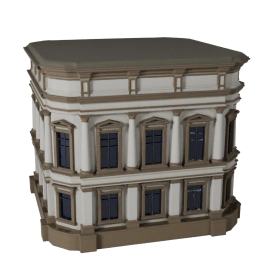 Modèle 3D de Façade Classique Low Poly pour Asset Temps Réel