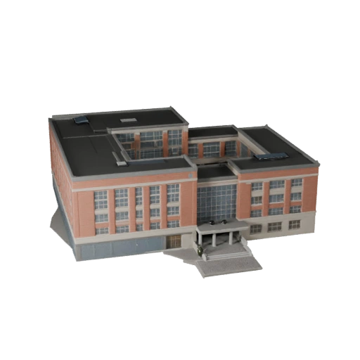 Bâtiment scolaire stylisé modèle 3D - Asset de jeu pour l'architecture