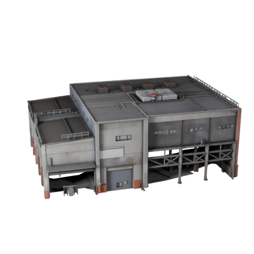 Stilisierte Stahlmühle 3D-Modell - Spiel-Asset für Architektur