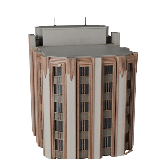 Высокополигональная модель фасада в стиле ар-деко для архитектурной визуализации