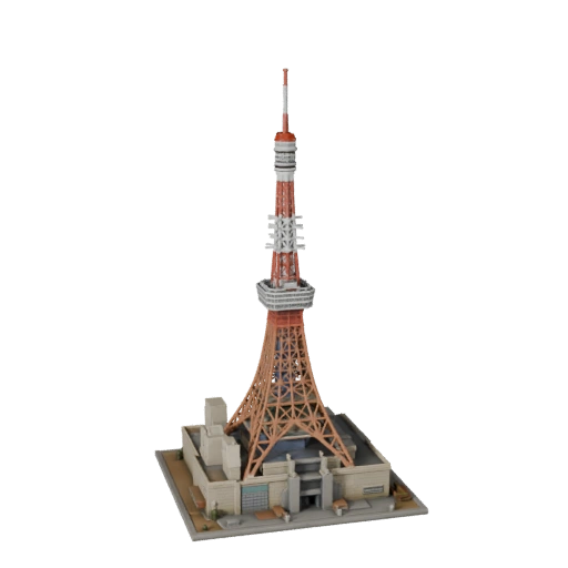 Modèle 3D Stylisé de la Tour de Tokyo - Asset de Jeu pour l'Architecture