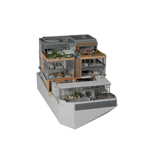 Modèle 3D de Bâtiment de Bureau Coworking Stylisé - Asset de Jeu