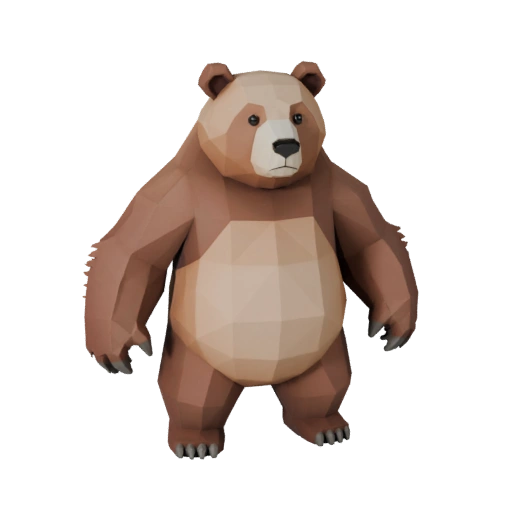 Modelo 3D Oso Grizzly Polygonal Bajo - Asset de Juego para Unity con FBX