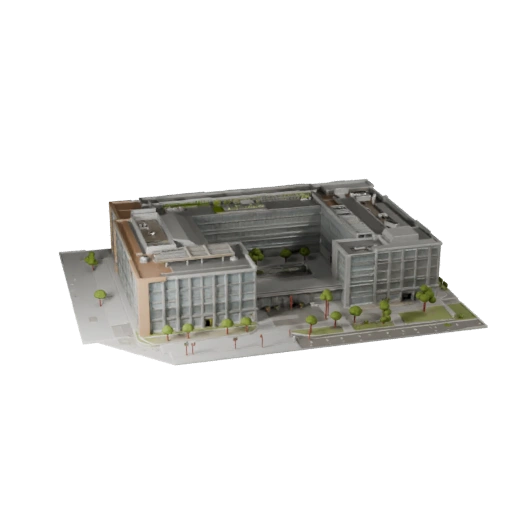 Modèle 3D de bureau de campus technologique low poly pour jeux et RV