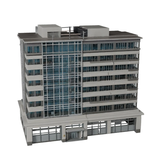 Modèle 3D de Bâtiment de Bureau Bas en Low Poly pour Jeux et RV