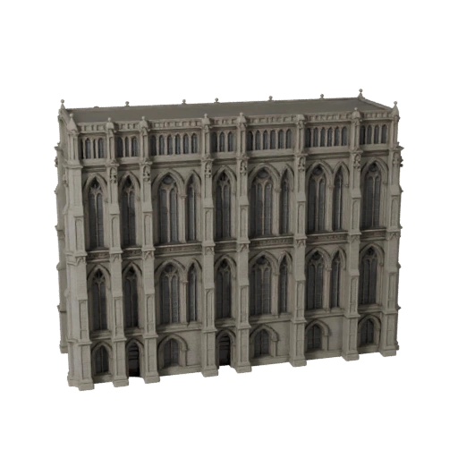 Modelo 3D de Fachada Gótica Poligonal Baja para Activo de Juego en Tiempo Real
