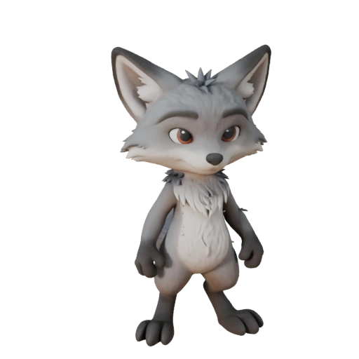 Modelo 3D de Raposa Cinzenta de Desenho Animado - Asset Estilizado para Animação | PBR