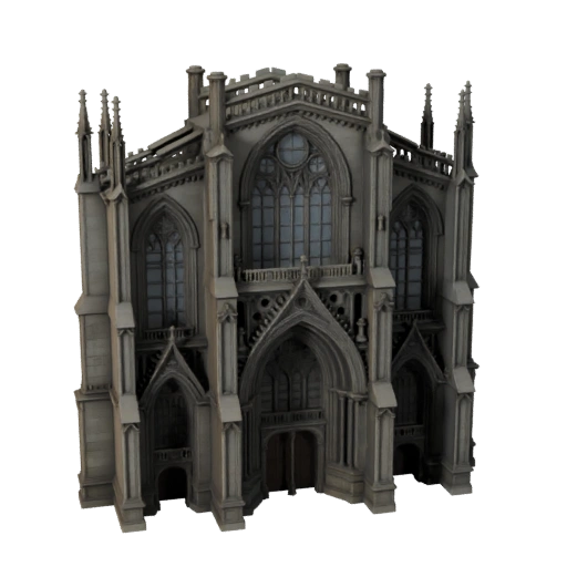 Modelo 3D de Fachada Gótica Estilizada - Activo para Videojuegos de Arquitectura