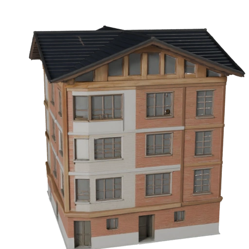 Modelo 3D de Casa Dúplex Estilizada - Activo de Juego para Arquitectura