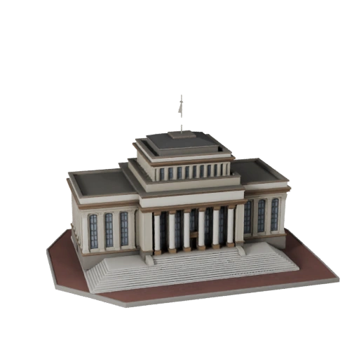 Stilisierte Stadthalle 3D-Modell - Spiel-Asset für Architektur